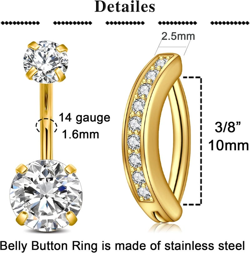 QWALIT Belly Rings - Short Bar Belly Button Rings in Surgical Steel with Opal Stones - 6mm & 10mm - Image 2